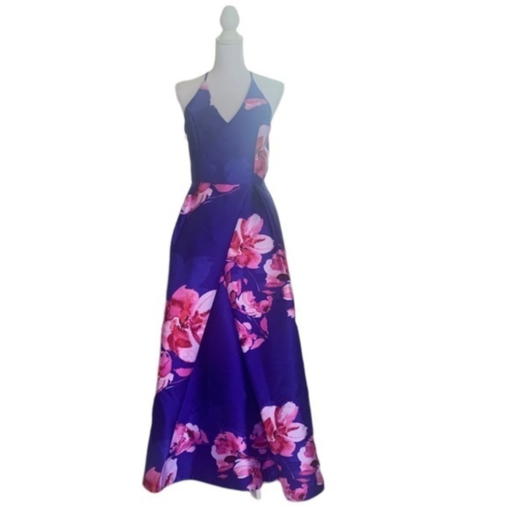 BLUE PINK FLORAL PROM DRESS - Picture 3 of 7
